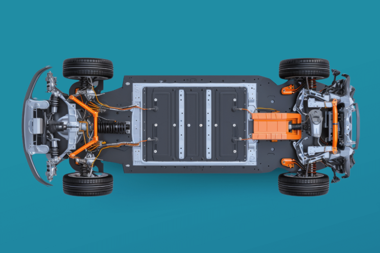 Pkw-Unterbau mit elektrischem Antriebssystem.