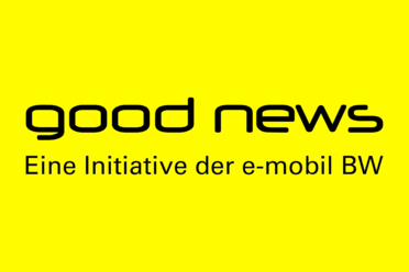 Logo der "Good-News"-Initiative auf gelbem Hintergrund.